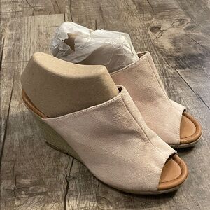 Lane Bryant Cream Suede Wedge Mules